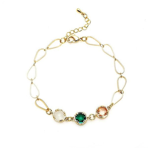 vergoldet Kupfer Armband 18 karat Tropfen Kristalle rosa grün weiß nickelfrei Karabiner verstellbar - chic - net.de