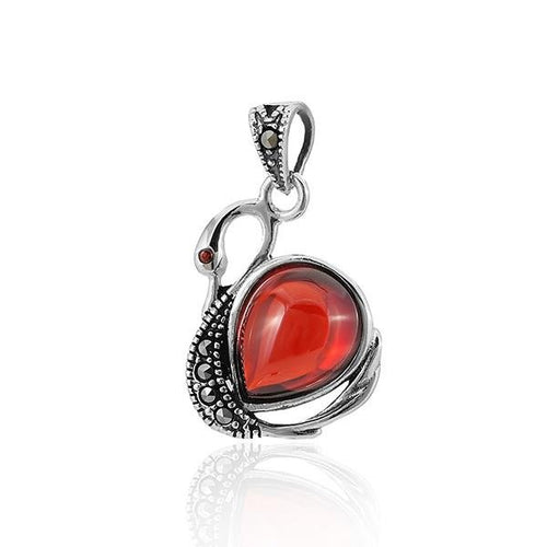 Zirkonia Anhänger Silberschmuck 925er Sterling Silber Fassung Zirkonia Kristall rot Schwan - chic - net.de