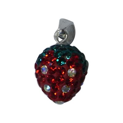 Glitzerkugel Erdbeere ca. 10mm Ø Damen Anhänger Kristalle rot Fassung 925er Sterlingsilber