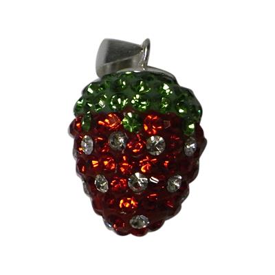 Glitzerkugel ca. 13mm Ø Damen Anhänger Kristalle rot erdbeerförmig Fassung 925er Sterlingsilber