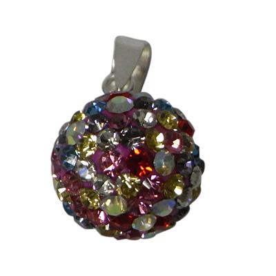 Glitzerkugel bunt Damen Anhänger Kristallkugel ca. 12mm Ø Fassung 925er Sterlingsilber