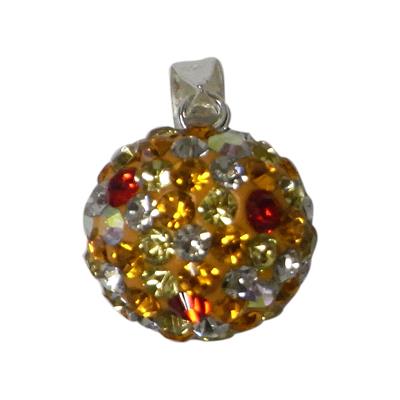 Glitzerkugel gelb bunt Damen Anhänger Kristallkugel ca. 12mm Ø Fassung 925er Sterlingsilber