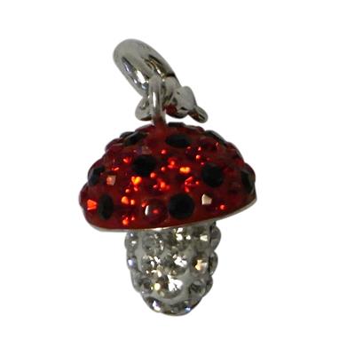 Glitzerkugel pilzförmig Damen Anhänger rot weiß Kristalle ca.12mm Ø 925er Sterlingsilber Fassung