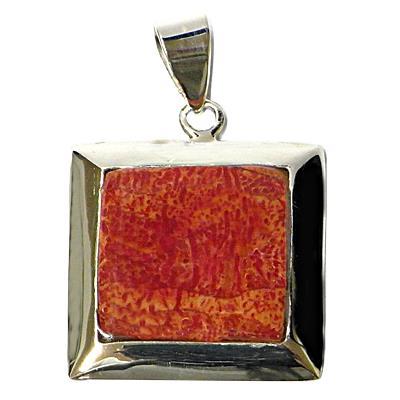 Korallenanhänger Silberanhänger Anhänger Koralle 925er Silber Damen Schmuck Quadrat gefasst 20 mm