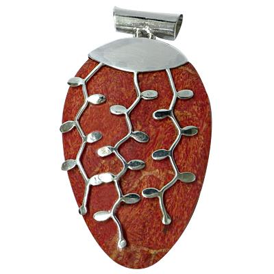 Korallenanhänger Silberanhänger Anhänger Koralle 925er Silber Damen Schmuck Ei Zweige 60 mm