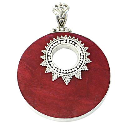 Korallenanhänger Silberanhänger Anhänger Koralle 925er Sterling Silber Damen Schmuck rund Punkte Muster 55 mm