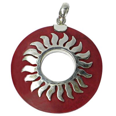Silberanhänger mit Koralle, Sonne,in balinesichem Stil, ca. 4,0cm Ø