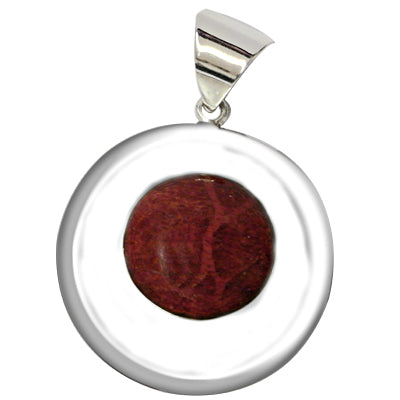 Korallenanhänger Silberanhänger Anhänger Koralle 925er Silber Damen Schmuck Rand gewölbt 36 mm