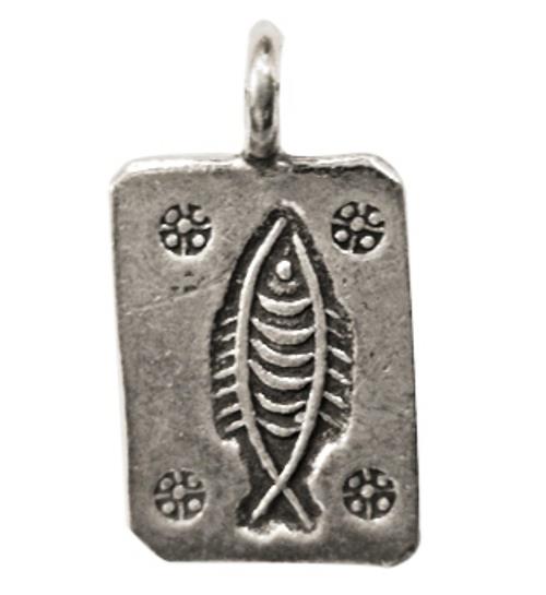 Rechteck Silberanhänger Fisch Blumen dunkel oxidiert Unisex Anhänger 925er Sterling Silber Kette