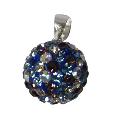 Glitzerkugel Blautöne ca.12 mm Ø Damen Anhänger Kristallkugel Fassung 925er Sterlingsilber