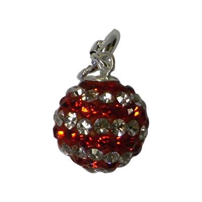 Glitzerkugel Linien ca. 10mm Ø Damen Anhänger rot weiß Kristallkugel Fassung 925er Sterlingsilber