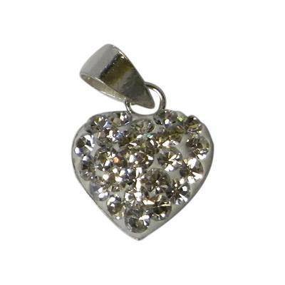 Glitzer Herz weiß  ca.12mm Ø Damen Anhänger Kristalle Fassung 925er Sterlingsilber