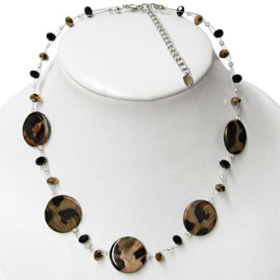 Muschelkette, Damenkette aus braun-hellbraungefärbten Perlmuttmuscheln und Glitzerperlen, mit Edelstahlschmuckdraht, 42-48cm Länge