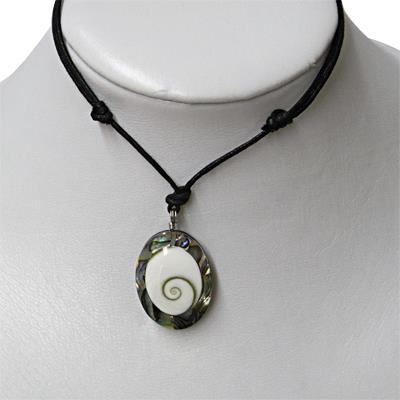 Shivaauge Kette Abalone Muschel Anhänger (30x20mm) oval verstellbar Baumwollkette