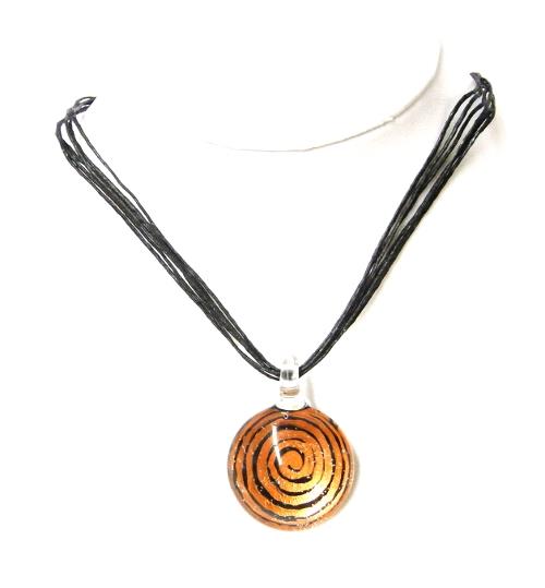Glasanhänger mit Stoffkette, Orange mit Wirbelmuster, rund, 3cmØ