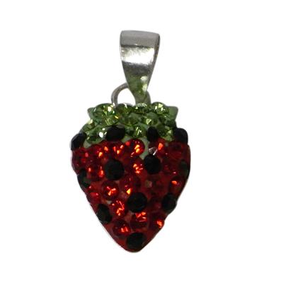 Glitzerkugel Anhänger rot schwarz Kristalle 16mm Ø erdbeerförmig 925er Sterlingsilber Damen