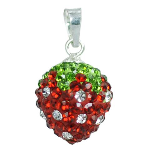 Glitzerkugel Anhänger ca. 11mm Ø Kristallerdbeere Fassung 925er Sterlingsilber Damen