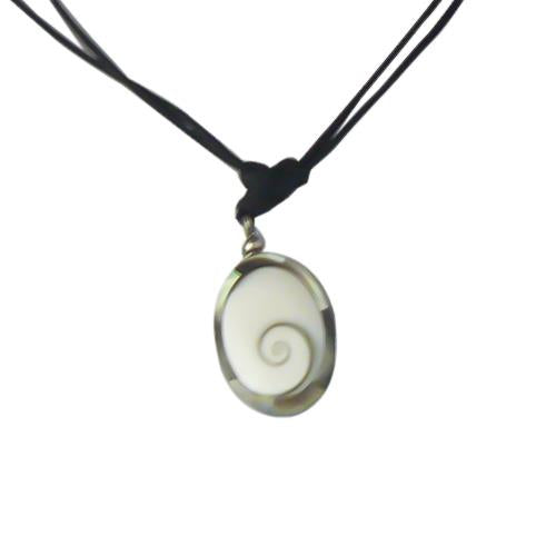 Shivaauge Kette Poa Muschel Rand oval verstellbar grau Baumwolle gewachst Shiva Auge