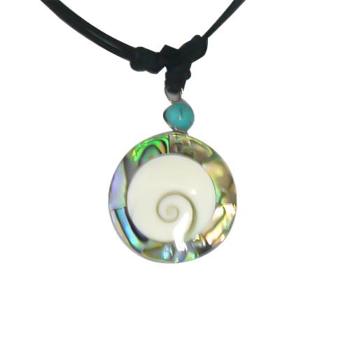 Shivaauge Kette rund Poa Muschel Umrandung Baumwolle gewachst Shiva Auge Anhänger verstellbar
