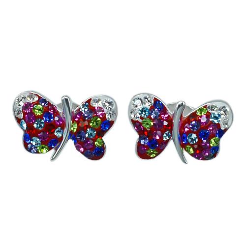 Glitzerschmuckset Kristall Zirkonia Schmetterling bunt Anhänger Ohrstecker 925 Silber Damen Schmuck