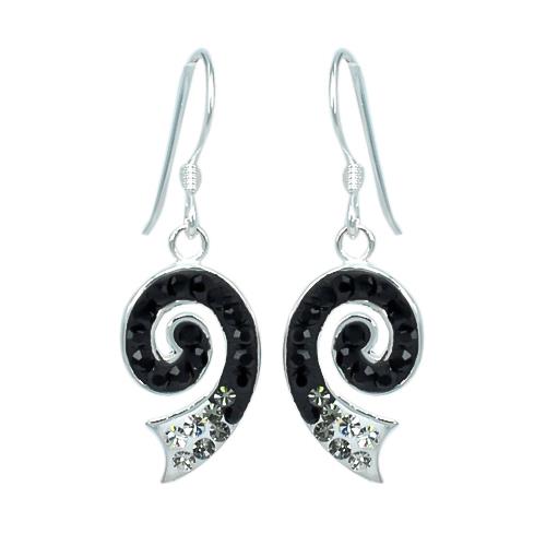 Glitzerschmuckset Kristall Zirkonia Spiralen schwarz Anhänger Ohrringe 925er Silber Damen Schmuck