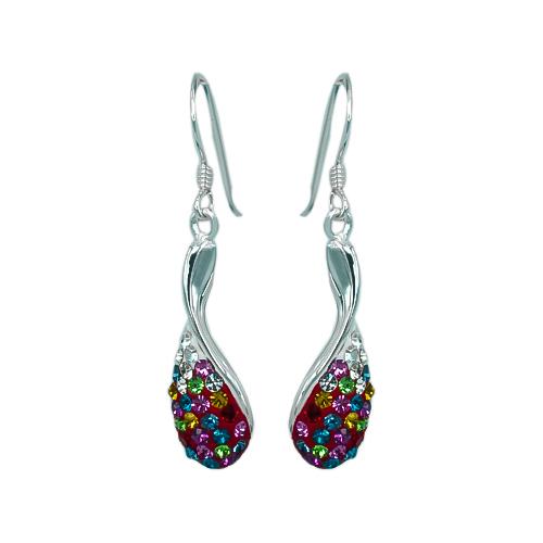 Glitzerschmuckset Kristall Zirkonia Tropfen bunt Anhänger Ohrringe 925er Sterling Silber Damen