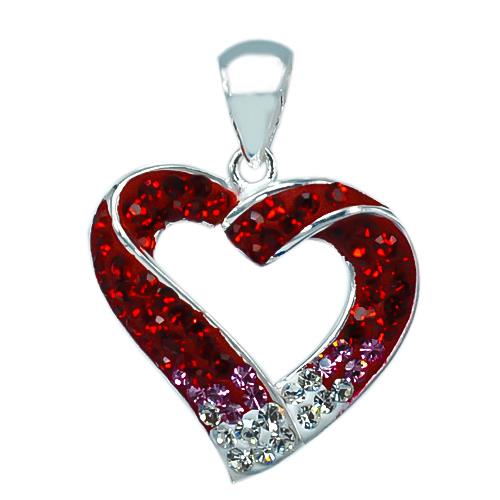 Glitzerschmuck Anhänger Herz weiß rot 20 mm 925er Sterling Silber Damen Schmuck Glitzer