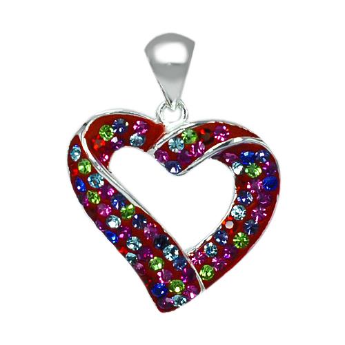 Glitzerschmuck Anhänger Herz bunt 20 mm 925er Sterling Silber Damen Glitzer Schmuck
