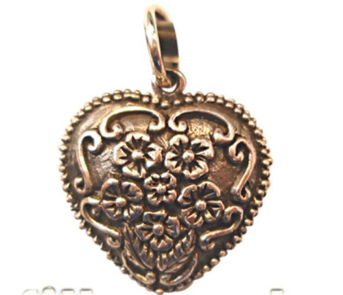 Silberanhänger Herz Blumen Motiv Anhänger Sterling Silber 925er Damen Schmuck