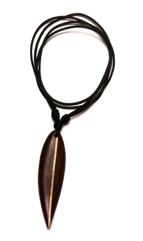 Surferkette Holzkette Kette Sono Holz Baumwolle Surfer Style Surfbrett Holzanhänger Unisex Schmuck dunkelbraun weißer strich