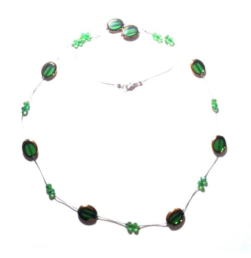 Kette Glasperlen Kristallperlen Halskette Edelstahl Damen Glitzer Halschmuck Perlen gold grün