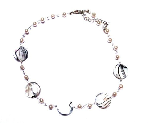 Kette Glasperlen Perlen Perlmutt Scheiben Damen Schmuck Zebra schwarz weiß 42- 48 cm nickelfrei
