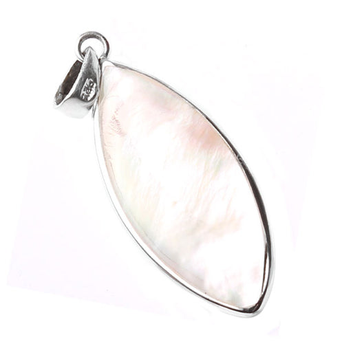 Perlmutt Muschel Anhänger 28 mm Silberanhänger 925er Sterling Silber Damen Schmuck weiß Mandel