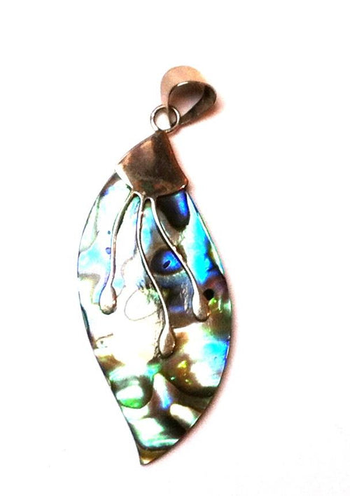 Abalone Perlmutt Muschel Silberanhänger Anhänger Kette 925er Sterling Silber Unisex Schmuck Welle