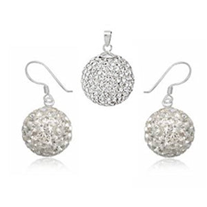 Glitzerschmuckset weiß Kristall Glitzerkugel Anhänger Ohrringe Zirkonia 925er Silber Damen Schmuck