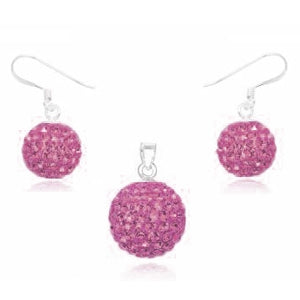 Glitzerschmuckset rosa Kristall Glitzerkugel Anhänger Ohrringe Zirkonia 925 Silber Damen Schmuck