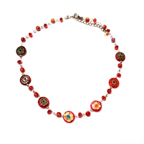 Muranoglas Glitzer Glasperlen Perlen Kette Damen Schmuck 42-50 cm nickelfrei rot bunt Blumen
