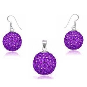 Glitzerschmuckset Amethyst lila Kristall Glitzerkugel Anhänger Ohrringe Zirkonia 925er Silber Damen