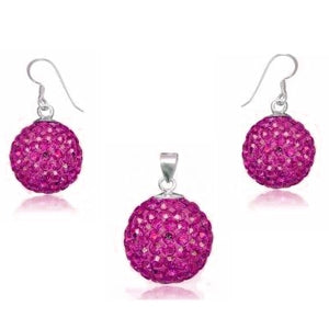 Glitzerschmuckset pink Kristall Glitzerkugel Anhänger Ohrringe Zirkonia 925er Silber Damen Schmuck