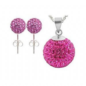 Glitzerschmuckset rosa Kristall Glitzerkugel Anhänger Ohrstecker Zirkonia 925 Silber Damen