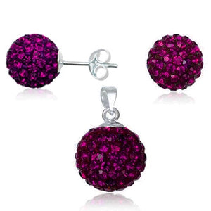Glitzerschmuckset pink Kristall Glitzerkugel Anhänger Ohrstecker Zirkonia 925 Silber Damen Schmuck