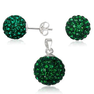 Glitzerschmuckset Emerald dunkel grün Kristall Glitzerkugel Anhänger Ohrstecker Zirkonia Silber