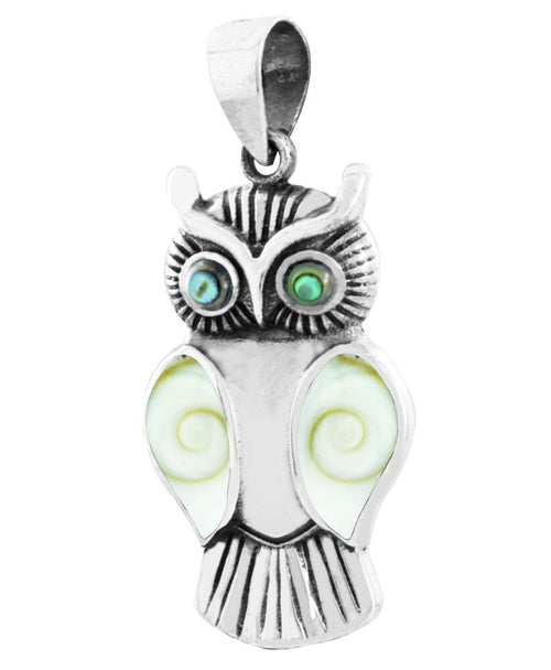 Silberanhänger Eule Shivaauge Paua Muschel Anhänger Kette 925er Sterling Silber Damen Schmuck