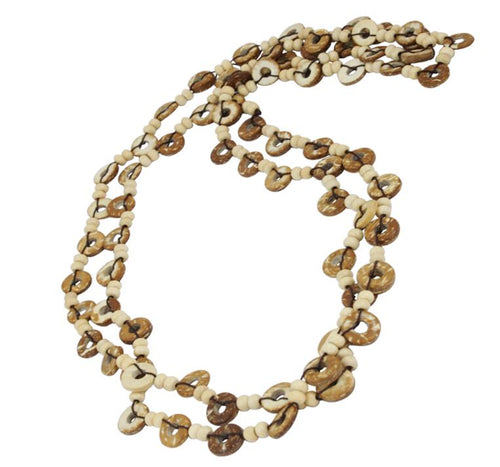 Holzkette braun weiß hell Kokosholz Kette Baumwolle Holz lang Damen Schmuck