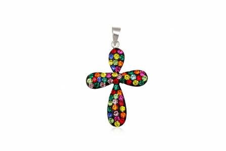 Glitzer Kristall Kreuz bunt Silberanhänger Anhänger 925er Silber Damen Schmuck