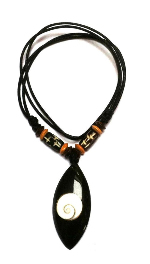 Shivaauge Kette Mandel Raisin schwarz Holzperlen Baumwolle gewachst Shiva Auge verstellbar