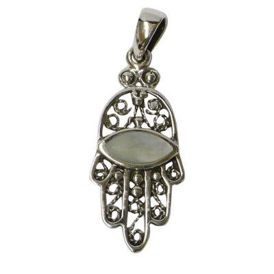 Silberanhänger Anhänger Perlmutt weiß Mandel Hand 925er Sterling Silber Ornamente Damen Schmuck Kette