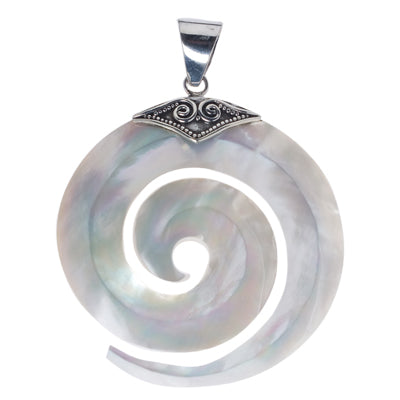 Perlmutt Anhänger Spirale Damenanhänger 925er Sterlingsilber eingefasst Spiralmuster