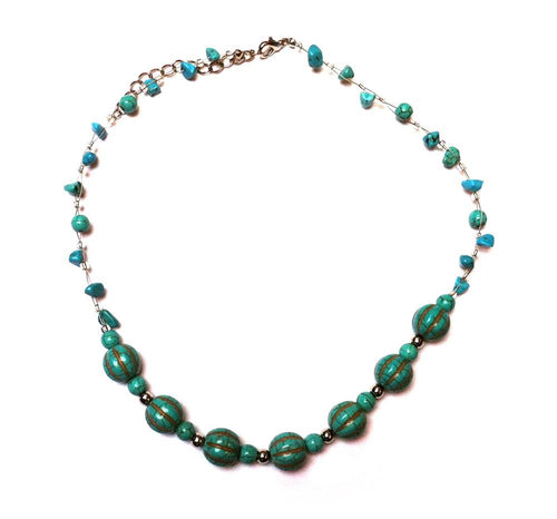 Kette Steinsplitter Perlen Howlith Damen Schmuck Türkis 42- 48 cm nickelfrei rund Streifenmuster
