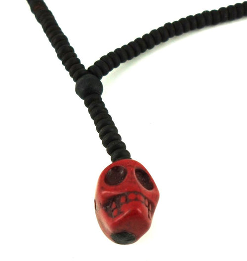 Steinanhänger Holzkette Totenkopf rot braun 80 cm marmoriert unisex Kette